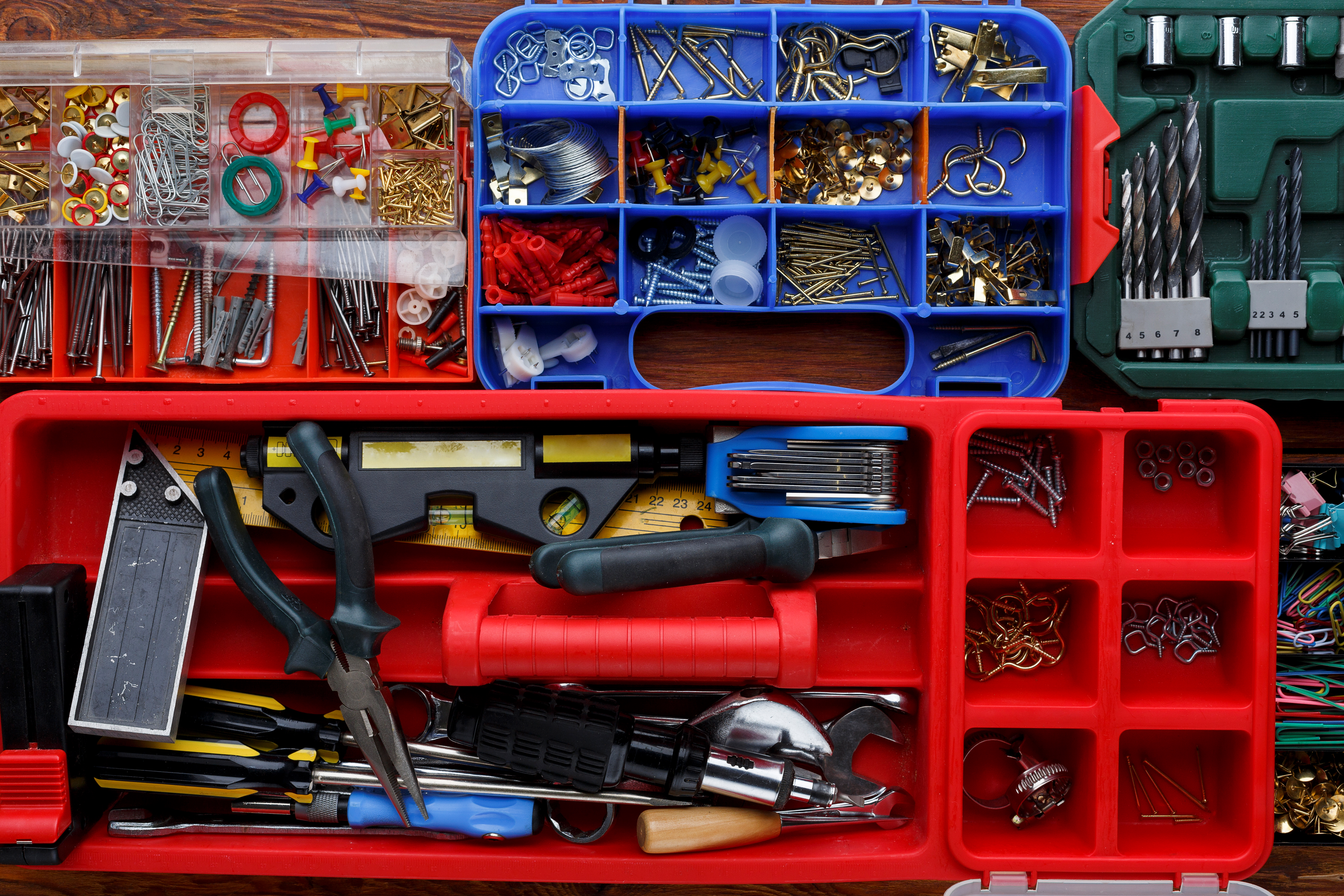 Tool boxes set containing different equipment